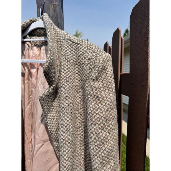 Vintage Coat 100 pure wool Houndstooth size description pink satin lining - Picture 9 of 12